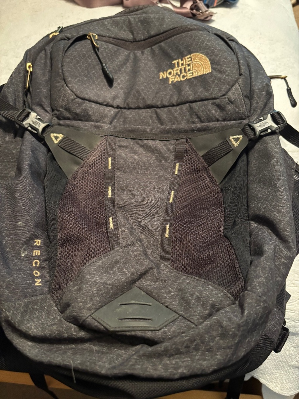Black/Gold The North Face Recon Camping Hiking School Laptop Backpack Book Bag